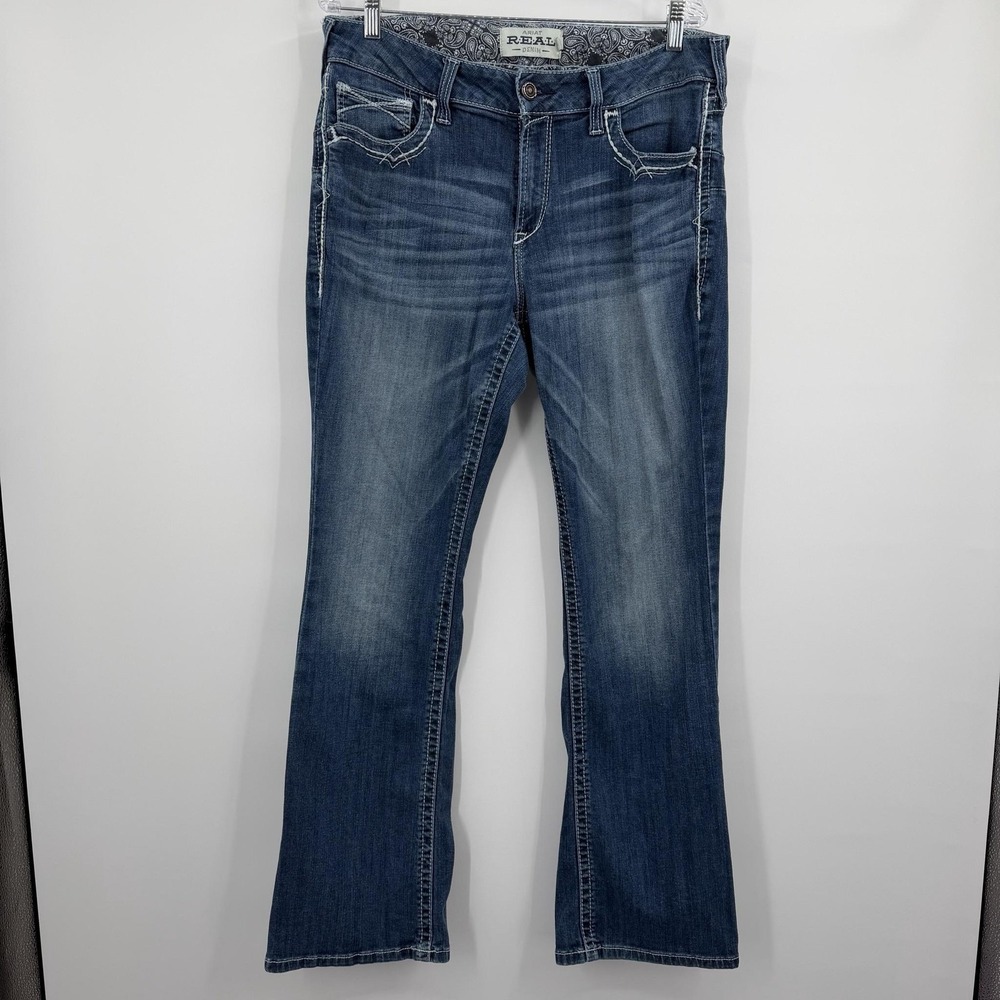 Ariat Jeans Womens 33 Blue Bootcut Embroidered Mid Rise Stretch Entwined Marine